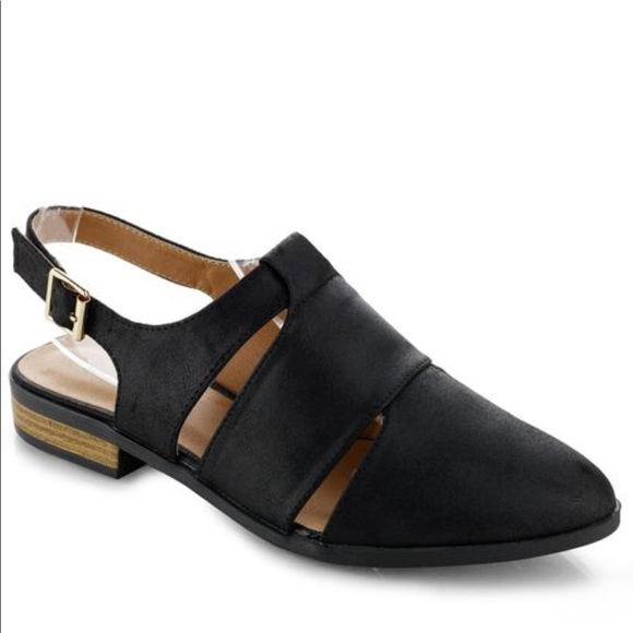 LADIES DISTRESSED SLINGBACK ANKLE BUCKLE FLATS - Picture 3 of 6